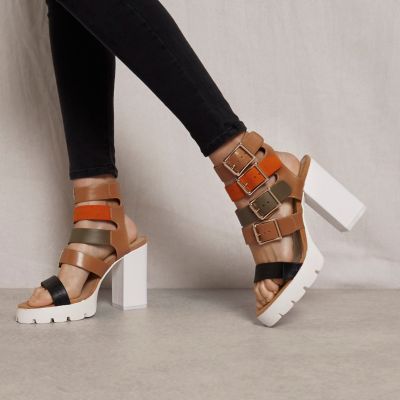 Brown RI Studio buckle block heel sandals